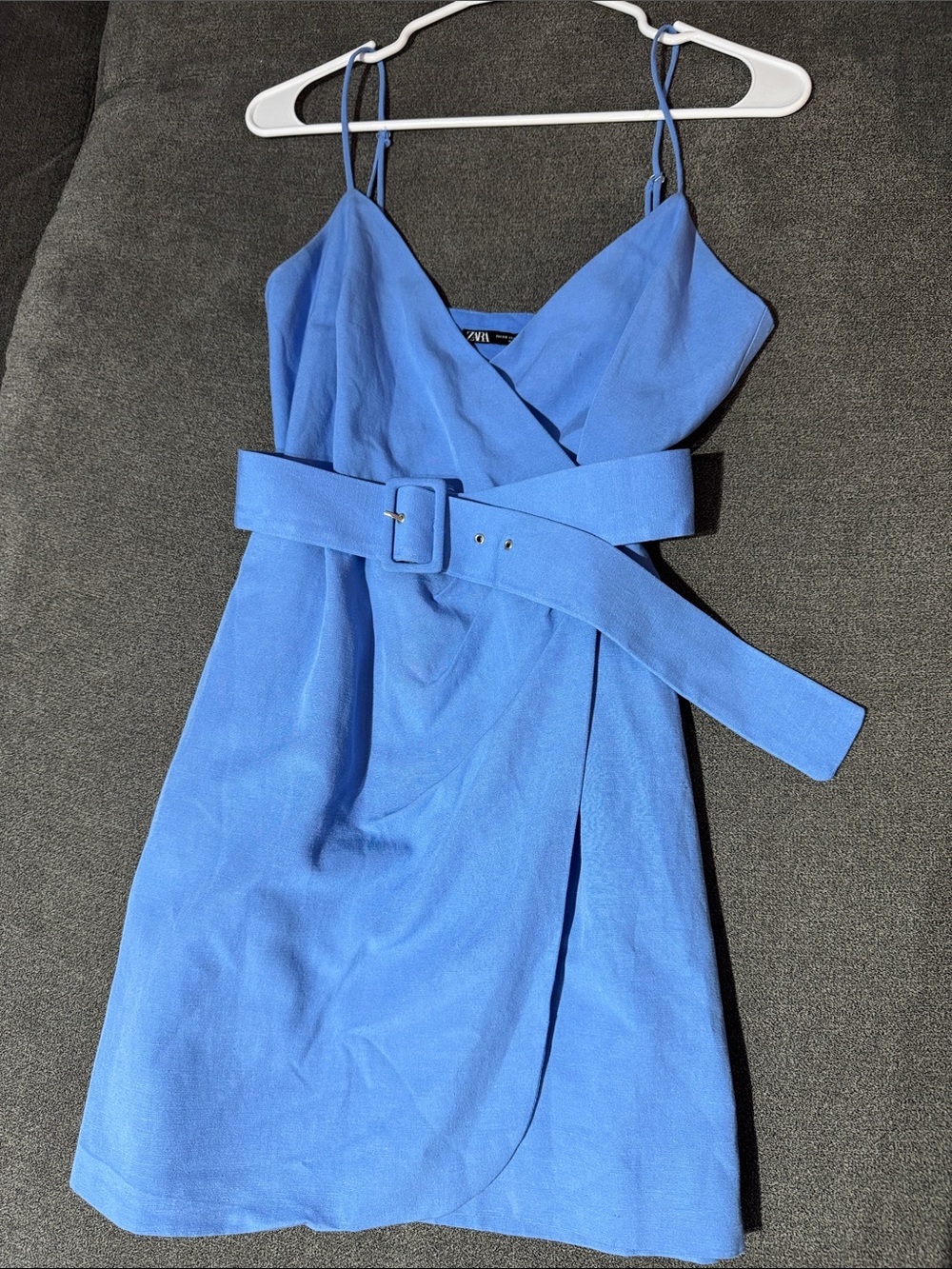 ZARA Blue Wrap Mini Dress with Belt XS - Picture 4 of 10